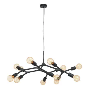 Pendant Ceiling Light 12 Bulb Colour Black Arms & Lamp Holders Bulb E27 12x60W