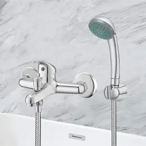 BATHWEST Bathroom Shower Mixer Tap Wall Mount Modern Bathroom Taps with Shower Head Chrome Single Lever Monobloc Solid Brass