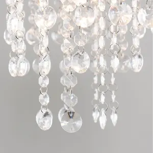 ValueLights Bonita Modern Silver Glitter Cylinder Ceiling Pendant Light Shade with Clear Acrylic Jewel Droplets