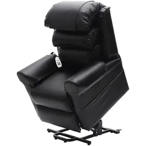 Dual Motor Rise and Recline Armchair - Waterfall Pillow - Black PU Leather