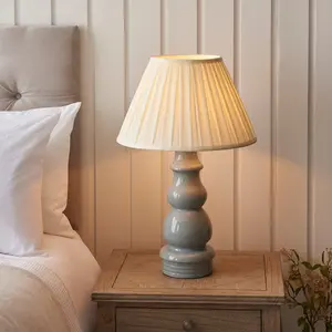 Luminosa Provence & Carla Base & Shade Table Lamp Blue Grey Glaze, Satin Nickel Plate & Cream Fabric