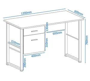 Cabrini Desk with 2 Drawers White