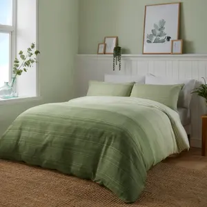 Fairhaven Polyester Striped Duvet Cover Set with Pillowcases Green / Kingsize - 2 Standard Pillowcase