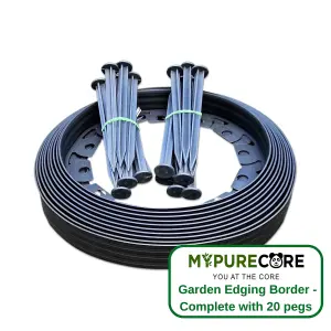 Flexible Black Garden Edging Border 10m-Complete with 20 Securing Pegs Perfect Flower Beds  Lawns and Pavement Design 60mm High