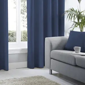 Cotton Blend Room Darkening Grommet / Eyelet Curtain Pair (Set of 2) Blue / Width 117 x Drop 183 cm