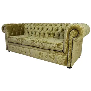 Chesterfield 3 Seater Sofa Settee Senso Chartreuse Green Velvet Fabric In Classic Style