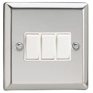 Varilight 3-Gang 10A 1- or 2-Way Rocker Switch Chrome