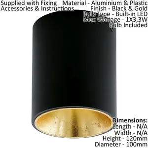 Wall / Ceiling Light Black & Gold Round Downlight 3.3W Built in LED