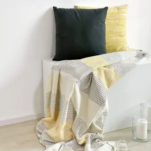 nielsen Dana Large Throw Blanket With Boho Tassles - Yellow White and Taupe