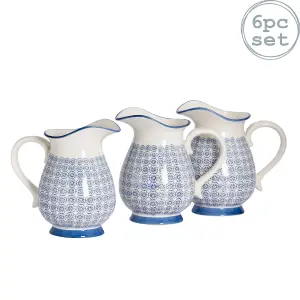 Nicola Spring - Hand-Printed Water Jug - 2.2 Litre - Navy - Pack of 6