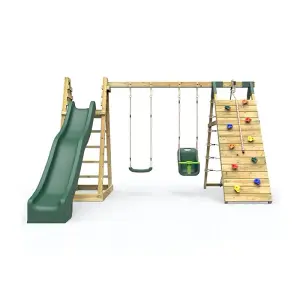 Rebo Wooden Pyramid Climbing Frame with Swings and 8.7ft Water Slide - Cora Linn