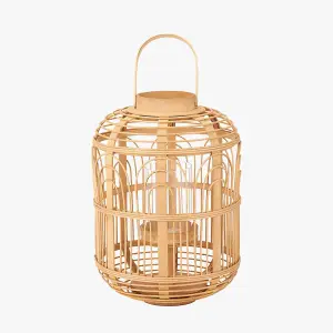 Large Natural Bamboo and Glass Lantern