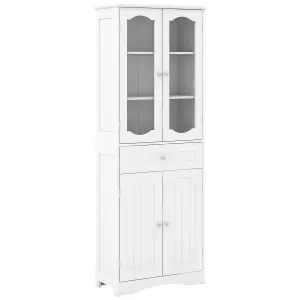 COSTWAY 160cm Tall Bathroom Cabinet Freestanding Kitchen Pantry Cabinet with 2 Glass Doors