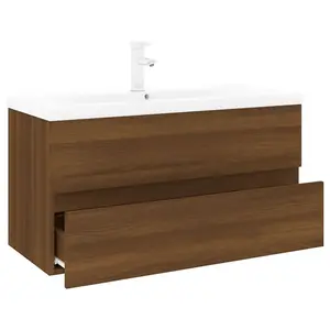 Berkfield Sink Cabinet with Built-in Basin Brown Oak Engineered Wood