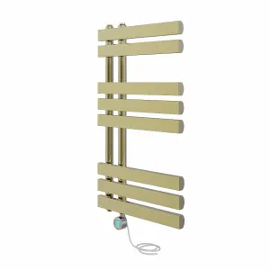 Rinse Bathrooms Designer Electric Thermostatic Heated Towel Rail D Shape Bathroom Radiator Warmer 800x450mm Brushed Brass