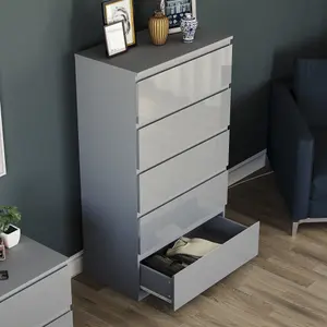 Vida Designs Glinton 5 Drawer Chest (100% FSC), Grey