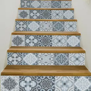 Walplus Light Blue Floral Tiles Home Decor Stairs Stickers, Decals, DIY Art Home