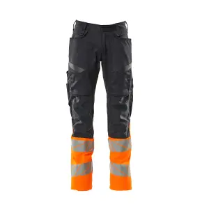 Mascot Accelerate Safe Trousers with Kneepad Pockets - Dark Navy/Hi-Vis Orange   (50.5) (Leg Length - Regular)