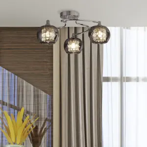 Lighting Collection Tilbury 3 Light Celing, Chrome With Smoked Glass Shades