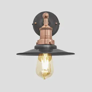 Industville Brooklyn Flat Wall Light, 8 Inch, Pewter, Copper Holder