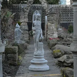 Classic Stone Cast Roman Lady statue with a Jug on Column