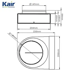 Kair Rotating Elbow Bend Adaptor 204mm x 60mm to 150mm - 6 inch Rectangular to Round 90 Degree Bend Adapter