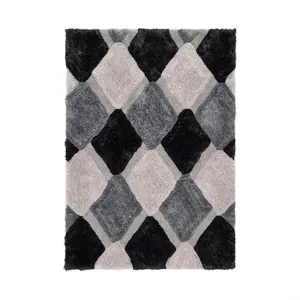 3D Shaggy Grey Rug, Geometric Optical/(3D) Rug, Modern Shaggy Sparkle Rug for Bedroom, & Dining Room-160cm X 230cm