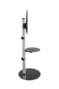 AVF Eno 60cm Pedestal TV Stand with shelf, for TVs 32-55" - Silver & Black Glass