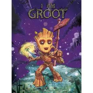 Guardians Of The Galaxy Cosmic Groot Canvas Print Multicoloured (80cm x 60cm)