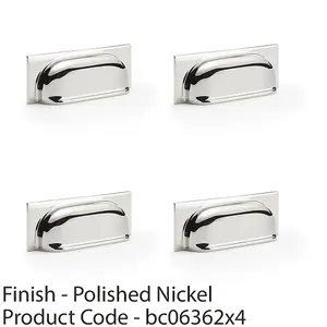 4 PACK - Backplate Cup Handle Polished Nickel 96mm Centres Solid Brass Shaker Drawer Pull