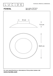 Lucide Foskal Modern Flush Ceiling Light 34.5cm- LED - 1x12W 2700K - Brass