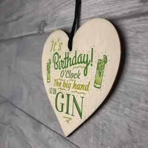 Red Ocean Gin OClock Birthday Gift Funny Card Wooden Hanging Heart Plaque Friendship Drinking Gift