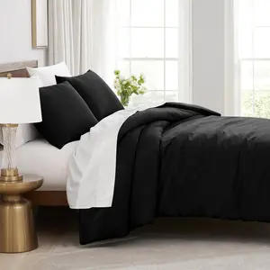 Microfibre 200 TC Plain Reversible Plain Weave Modern & Contemporary Duvet Cover Set Black / Single - 1 Standard Pillowcase