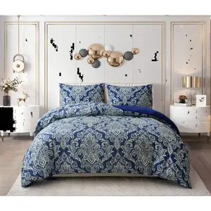 Casie Polyester Floral Bedspread with Pillowcases Blue / Double