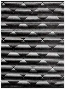 Black Outdoor Rug, Geometric Striped Stain-Resistant Rug For Patio Decks, 3mm Modern Outdoor Area Rug- 160cm X 220cm