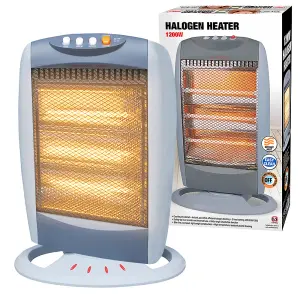 1200w Halogen Heater Instant Heat Winter Oscillating 3 Bars Home Office