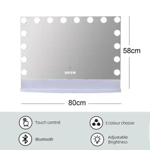 16 Dimmable LED Wireless Speaker Hollywood Vanity Mirror with LED Ambient Light Strip 80x58cm MT008058PRO