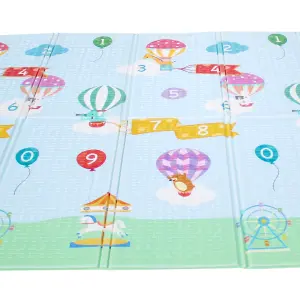 Teamson Kids - Hot Air Balloons Kids Soft Foam Crawling Mat, Blue/Gray