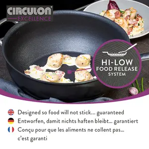 Circulon Excellence Black Round Aluminium Induction Suitable Dishwasher Safe Frying Pan 22cm