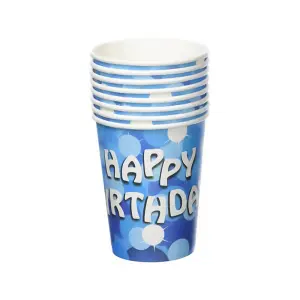 Amscan Sparkle Happy Birthday Disposable Cup (Pack of 8) Blue/White (One Size)