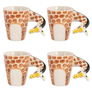 Giraffe Mugs Set Coffee & Tea Cup Pack of 4 by Laeto House & Home - INCLUDING FREE DELIVERY