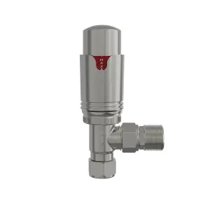 Rinse Bathrooms Angled 1 x 15mm Satin Nickel Round Head Radiator and Towel Rail Thermostatic Valves