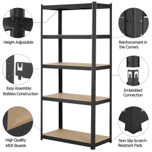 Yaheetech Black Metal 5 Tier Storage Rack with Adjustable Shelves