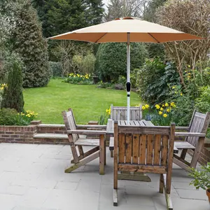 GlamHaus Tilting Garden Parasol Table Umbrella 2.7M with Crank Handle, UV40 Protection, Includes Protection Cover - Sand