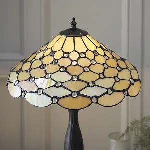 Luminosa Tiffany Pearl 1 Light Medium Pearl Table Lamp Dark Bronze