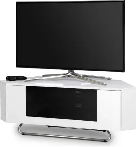 Centurion Supports Hampshire Corner-Friendly White Black with Beam-Thru Remote Friendly Door up to 50" Flat Screen TV Cabinet