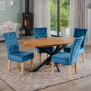 Dosenna Oval Dining Table Set with 4 Pienza Velvet Chairs - Blue