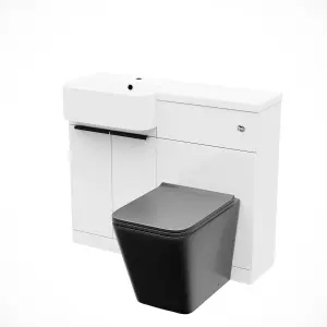 Nes Home 1000mm LH Basin Vanity Black Handles, WC Unit & Square Black BTW Toilet