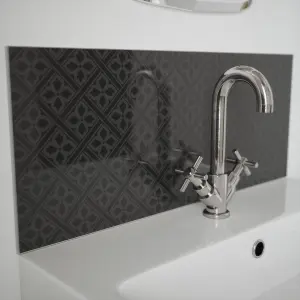 Laura Ashley Charcoal Mr Jones Glass Self-adhesive Bathroom Splashback (H)25cm (W)60cm