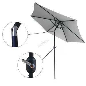 Birchtree Garden Parasol Tilt Crank Patio Sunshade Umbrella Aluminium 2.5M Grey